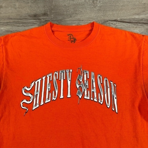 Pooh Shiesty Season orange and silver rap merch t shirt men’s M 21x26.5 - Picture 2 of 5